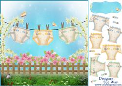 Nappy Washing Line Large Card Front and Decoupage