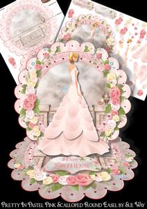 Pretty in Pastel Pink Scalloped Round Easel Card