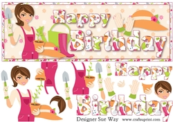 Gardening Lady Happy Birthday Word Dl Topper
