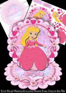 Love Heart Princess Scalloped Round Easel Card