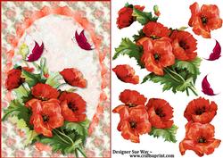 Red Poppies Card Front and Decoupage