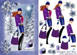 Fashionista! Goes Christmas Shopping Card Front Decoupage
