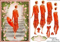 1920's Parasol Fashion Show Card Front and Decoupage