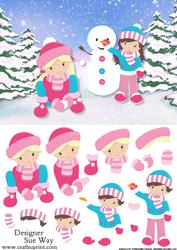 Fun in the Snow Girls Card Front and Decoupage