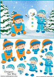 Fun in the Snow Boys Card Front and Decoupage