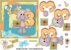 Mouse Age 3 Birthday Topper Card