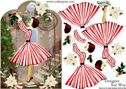 Retro Lady Christmas Gift Tag Shaped Card