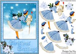 Retro Lady Christmas Post Card Front and Decoupage