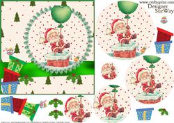 Santa Floats Down the Chimney Card Front and Pyramid