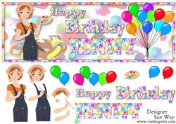 Happy Birthday Jenny Artist Lady Word Card