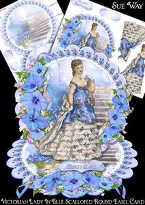 Victorian Lady in Blue Scalloped Round Easel Card