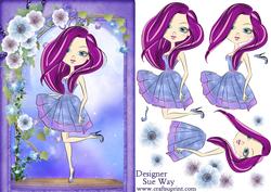 Teen Fashionista! Purple Pose Card Front and Decoupage