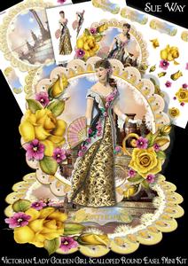 Victorian Lady Golden Girl Scalloped Round Easel Card