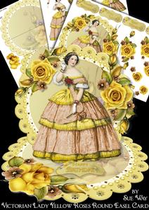 Victorian Lady Yellow Roses Round Easel Card