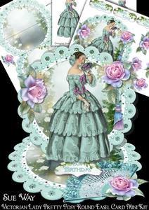 Victorian Lady Pretty Posy Scalloped Round Easel Card