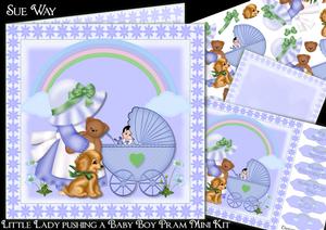 Little Lady Pushing a Baby Boy Pram Mini Kit