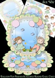 Balloon Fun Friends Scalloped Round Easel Card