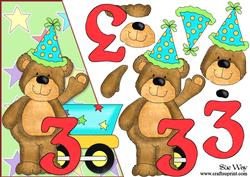 3rd Birthday Bear Over the Edge Card Front and Decoupage