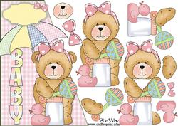 Baby Shower Girl Bear with Word Card Front and Decoupage