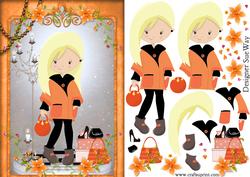 Young Fashionista in Black and Orange Decoupage