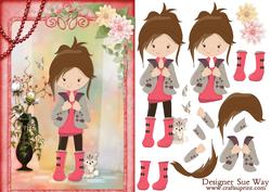 Teen Fashionista! and Her Cat Card Front and Decoupage