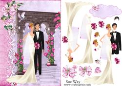 The Pink Flower Wedding Card Front and Decoupage