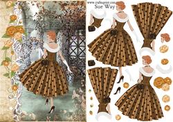 1950's Lady Country Stroll Card Front and Decoupage