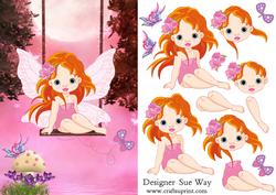 Sweet Little Fairy on a Swing Card Front and Decoupage