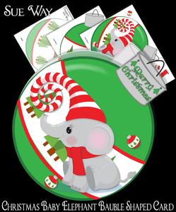 Christmas Baby Elephant Bauble Shaped Card