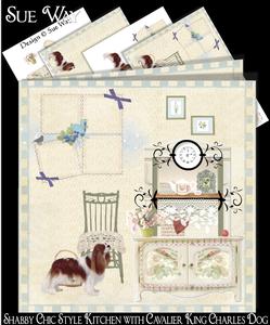 Shabby Chic Style Kitchen with Cavalier King Charles Green