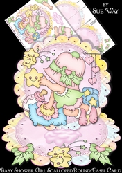 Little Star Baby Girl Scalloped Round Easel Card