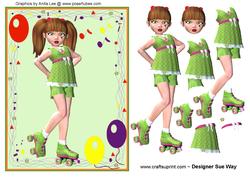 Cute Girl Roller Skating A4 Card Front Decoupage