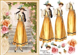 1920s Lady Blushing Rose Card Front and Decoupage