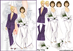 Bride and Bride Wedding Decoupage Purple Suit