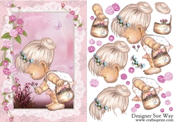 Cute Little Nellie in the Garden Card Front and Decoupage
