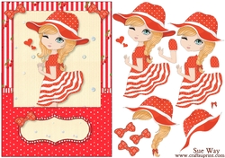 Cherry Red Love Heart Girl Card Front & Decoupage