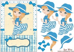 True Blue Love Heart Girl Card Front & Decoupage