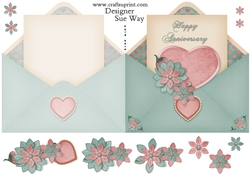 Anniversary Heart Envelope Shape Card Green
