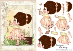 Cute Little Suzie In the Garden A5 Card Front & Decoupage