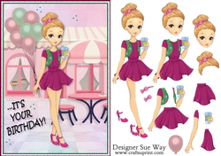 Its your Birthday! Fashion Girl Coffee & Cake Card Front & Decoupage