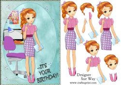 Its your Birthday! Fashion Girl Study Time Card Front & Decoupage