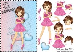 Its your Birthday! Fashion Girl Lots of Love Card Front & Decoupage