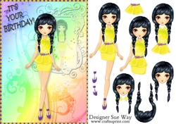 Its your Birthday! Fashion Girl Lemon Reflection Card Front & Decoupage
