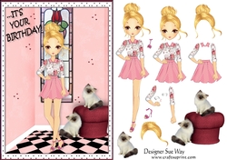 Its your Birthday! Fashion Girl Chillin with her Cats Card Front & Decoupage
