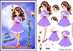 Its your Birthday! Fashion Girl By Moonlight Card Front & Decoupage