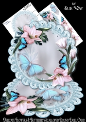 Delicate Flowers & Butterflies Scalloped Round Easel Card Mini Kit