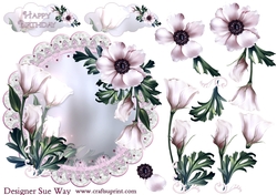Pretty Ring of Delicate Flowers Scalloped Round Card Topper & Decoupage.jpg