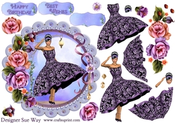 Lilac 1950s Lady Scalloped Round Topper & Decoupage