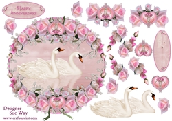 Romantic Rose Swans Round Topper & Decoupage