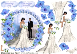 In Blue Bride and Groom Scalloped Round Card Topper